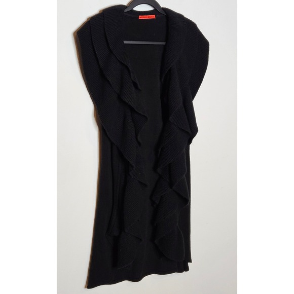 Alice + Olivia Sweaters - Alice + Olivia Black Sleeveless Cardigan Ruffle Duster Sweater Vest Womens S